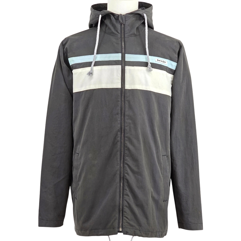 Y2K Surf Surf The Earth Hooded Jacket Men’s L Black Stripe Zip Up Coastal